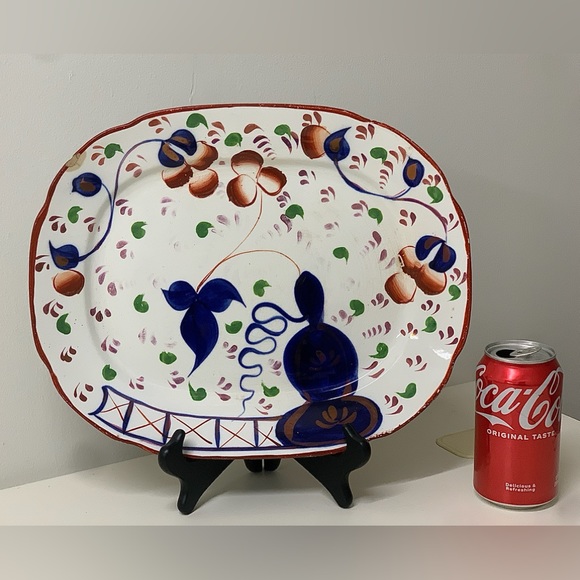 19th Century Antique Gaudy Welsh Oyster Pattern Allertons Marked Serving Platter - Picture 2 of 16